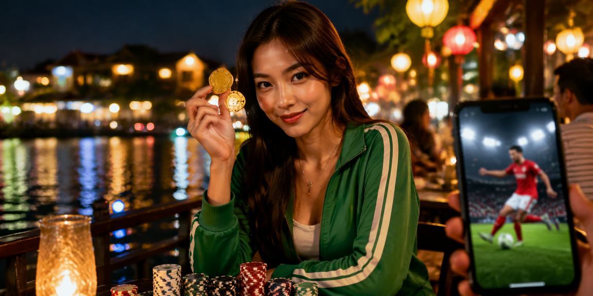 Người dùng tại Hội An thưởng thức cà phê và theo dõi kết quả cá cược thể thao trên điện thoại